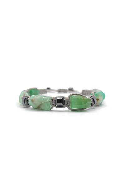 OSMANLI DEĞERLİ TAŞ Certified Genuine Original Chrysoprase - Hematite Natural Stone String Bracelet (Cornered Macrame Model)