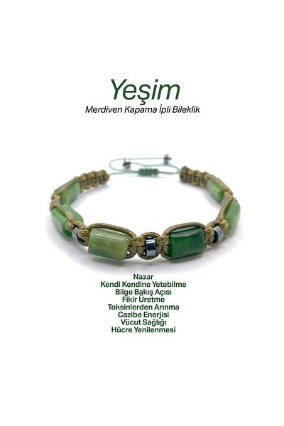 OSMANLI DEĞERLİ TAŞ Certified Genuine Original Jade - Hematite Natural Stone String Bracelet (Cornered Macrame Model)
