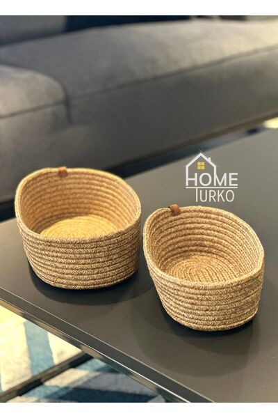 HomeTurko مجموعة سلة خوص الجوت الحديثة - سلة مطبخ ومنظم مكون من قطعتين منسوجة...