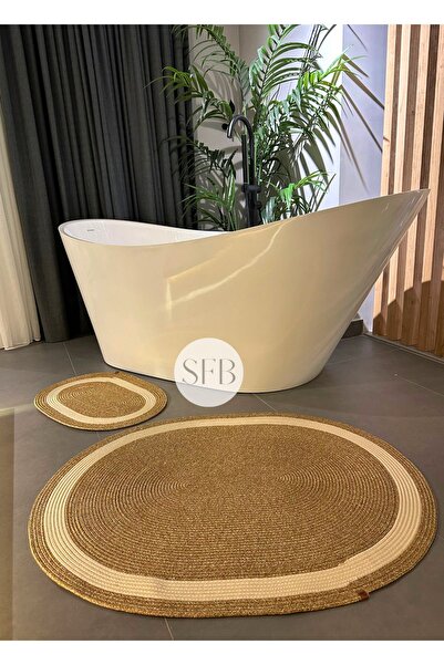 HomeTurko طقم مكون من قطعتين من الجوت، طقم سجادة حمام من الخيزران، طقم سجادة ...