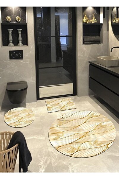 Ardizayn أوشن - سجادة حمام دائرية ذهبية، غير قابلة للانزلاق، قاعدة قطنية (100...