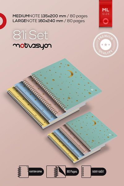 Motivasyon Yayınları Motivation Notebook Star Series M-L Set of 8 4 Different Colors