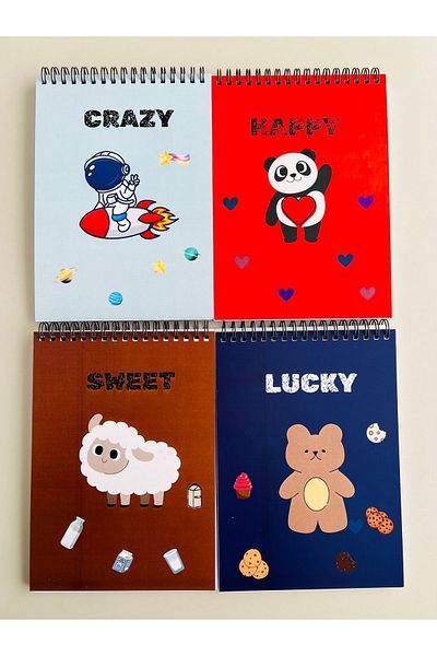 ADA OFİS KIRTASİYE School Notebook 15x21cm Set of 4 with Spiral 60 Sheets 120 Sheets with Cardboard Cover