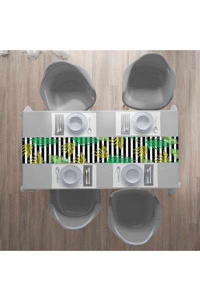 Ardizayn Verde - Frunză Albă, Tesatura Bumbac 40x140 Cm Runner