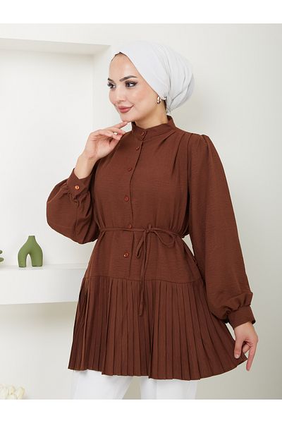 VOLT CLOTHİNG Πλισέ Princess Sleeve Hijab Tunic - Γυναικείο, με κουμπιά μπροστά