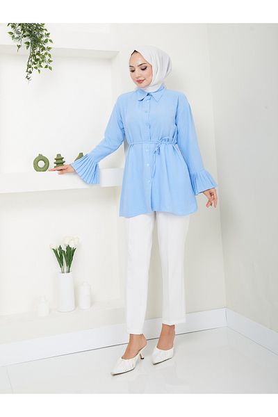 VOLT CLOTHİNG Hijab-Tunika mit Hemdkragen und Plisseeärmeln