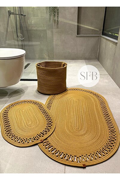 HomeTurko Σετ 3 τεμαχίων από γιούτα, ψάθινο σετ πατάκι μπάνιου, σετ σφουγγαρίστρας που πλένεται, οικιακό δώρο, σφουγγαρίστρα προίκας