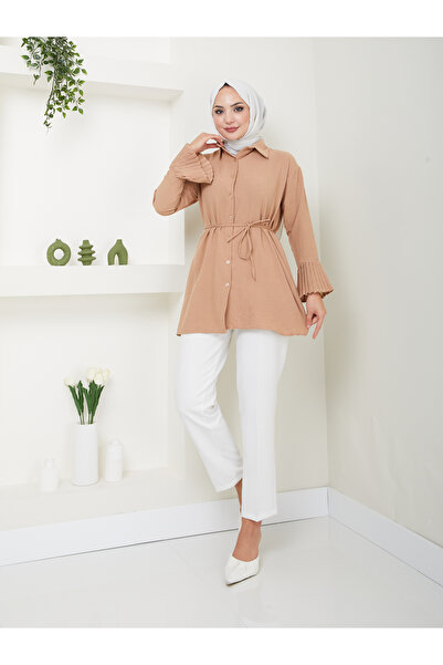 VOLT CLOTHİNG Hidžábová tunika s košilovým límcem s plisovaným rukávem