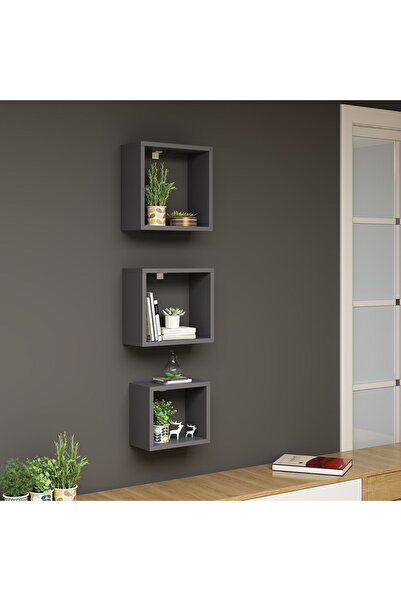 Ninnimo Dennis Antrasit Dekoratif Duvar Rafı Kitaplık