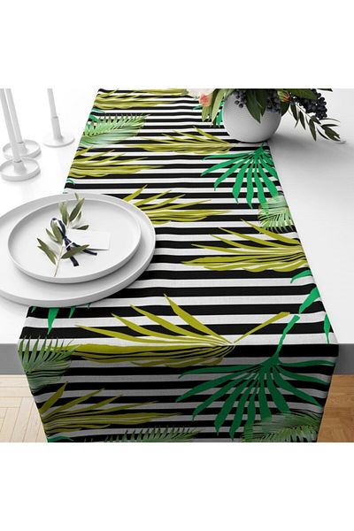 Ardizayn Verde - Frunză Albă, Tesatura Bumbac 40x140 Cm Runner