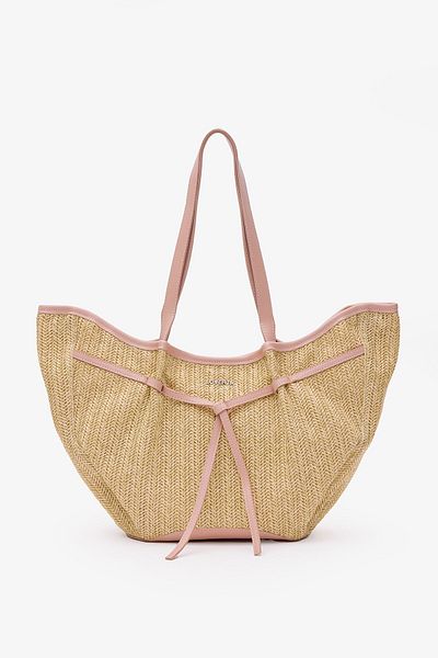 LOVENTA Wicker and Pink Niesha Allure-Mer Large Tote Bag