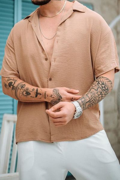Tarz Cool Ανδρικό κρεπ πουκάμισο oversize