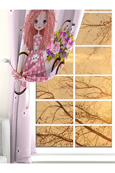 Ardizayn Fată pe bicicletă, țesătură din catifea, imprimare digitală, perdea de fundal pentru copii cu o singură aripă