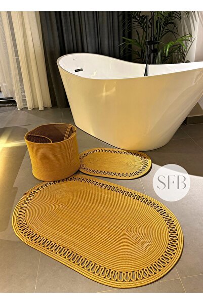 HomeTurko Σετ 3 τεμαχίων από γιούτα, ψάθινο σετ πατάκι μπάνιου, σετ σφουγγαρίστρας που πλένεται, οικιακό δώρο, σφουγγαρίστρα προίκας