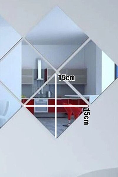 Ayna Dekoratif Kare Gümüş Pleksi 4 Adet 15x15cm ( Kendinden Yapışkanlı )