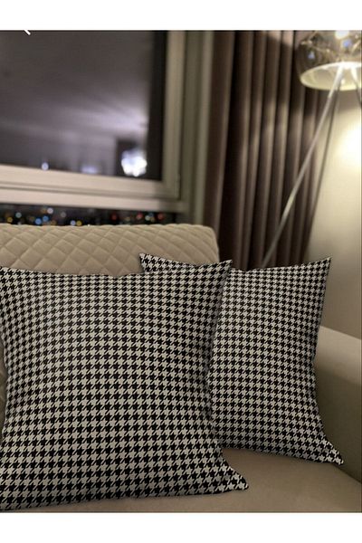 Ardizayn Houndstooth (Κρεμ - Μαύρο) Κάλυμμα μαξιλαριού ριχτάρι 2 τεμαχίων - Εκτύπωση διπλής όψης