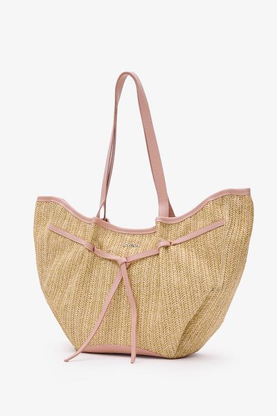 LOVENTA Wicker and Pink Niesha Allure-Mer Large Tote Bag