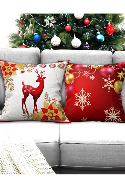 Ardizayn New Year - Snowflake Velvet Fabric 2-Piece Throw Pillow Cover - Double Sided Print