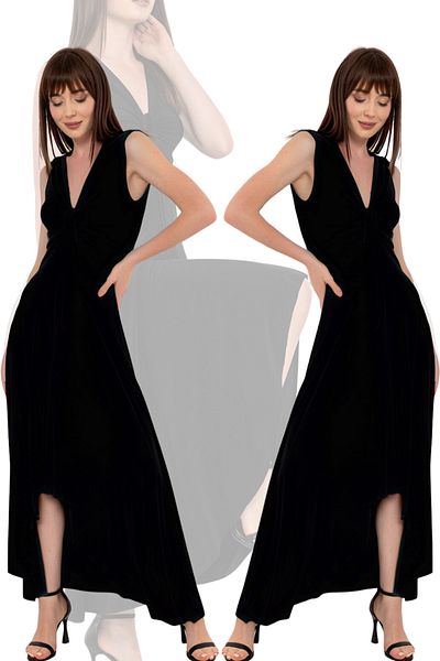Laranor Black Collar Lace-up Gather Detail Asymmetrical Dress