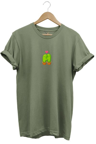WİDİ Χαριτωμένο μπλουζάκι με στάμπα Loverly Cactus Minimal Regular Fit 100% βαμβακερό χακί
