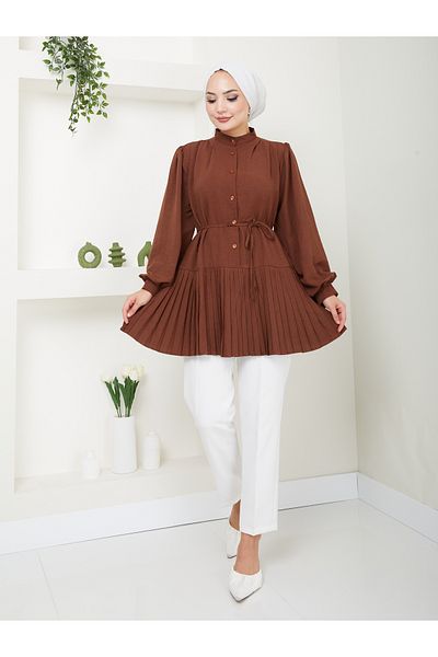 VOLT CLOTHİNG Πλισέ Princess Sleeve Hijab Tunic - Γυναικείο, με κουμπιά μπροστά