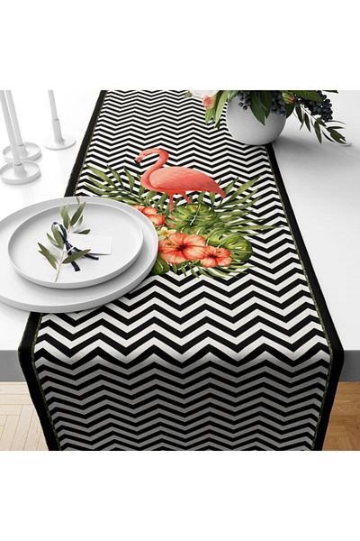 Ardizayn Zig Zag, Țesătură din catifea cu model flamingo 40x140 Cm Runner