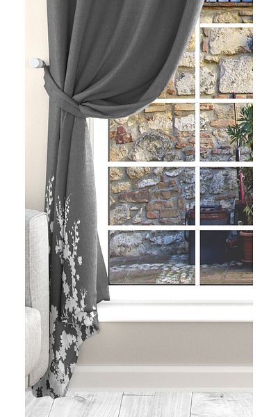 Ardizayn White Leaves (Smoked), Velvet Fabric, Digital Printed, Double Wing Background Curtain