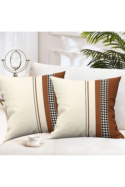 Ardizayn Калъфка за възглавница Houndstooth (Taba) от 2 кадифени платове (43x43 см) - двустранен печат
