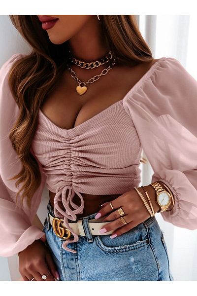 AYKO Crop Top με Διχτυωτό μανίκι