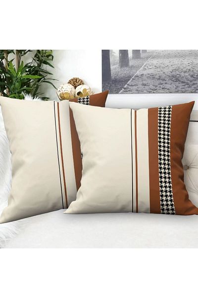 Ardizayn Калъфка за възглавница Houndstooth (Taba) от 2 кадифени платове (43x43 см) - двустранен печат
