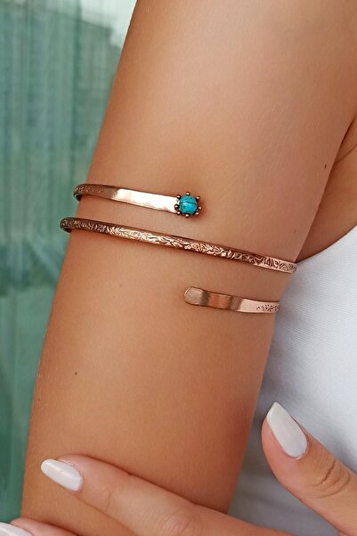 Fildişi Aksesuar Motif Şekilli Doğal Taşlı El Yapımı Ayarlanabilir Bakır Kol ...