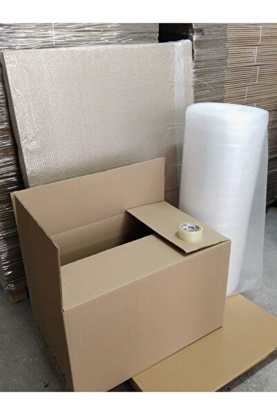 Koli Kutu Taşınma Seti, 80x50x50 10 Lu Çift Oluklu Boş Karton , Bandı, Balonlu Naylon