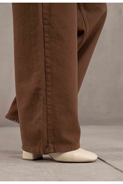 Shield Life Kahverengi Extra Süper Yüksek Bel Palazzo Bol Paça Jean Pantolon