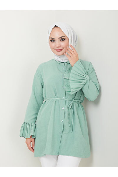 VOLT CLOTHİNG Hidžábová tunika s košilovým límcem s plisovaným rukávem