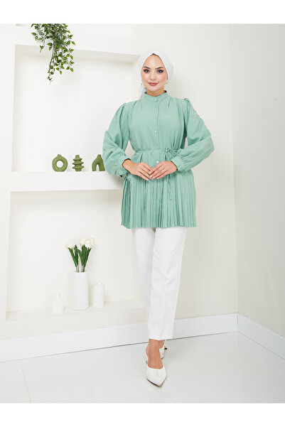 VOLT CLOTHİNG Πλισέ Princess Sleeve Hijab Tunic - Γυναικείο, με κουμπιά μπροστά