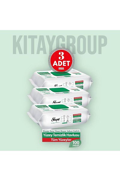 Sleepy Easy Clean White Soap Added Surface Cleaning Towel 100 Sheets (3 Pcs)