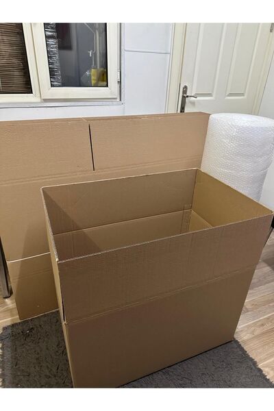 aybaş kağıtçılık Kutu Boş Karton 60x40x40 Orta Boy 5 li Çift Oluklu Koli ,Koli Bandı ve 100cmx5mt balonlu naylon