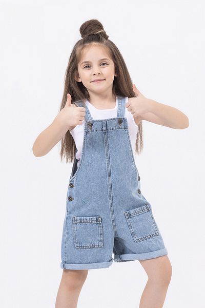 DMB BOYS & GIRLS Salopete pentru fete cu pantaloni scurți din denim - bumbac, cu buzunare și bretele