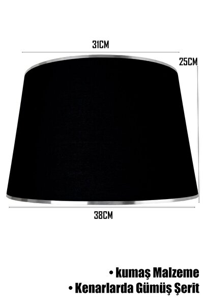 Vivido Abajur Siyah Gümüş Şeritli Lambader Şapkası