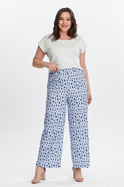 My ELİF Tekstil Women's Blue Patterned Draped Trousers with Elastic Waist