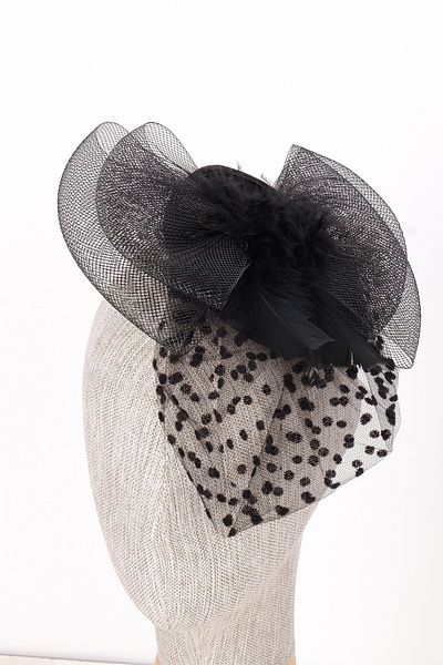Hayalperest boncuk Bridal Cap for Wedding - Feather Polka Dot Voilet Hat