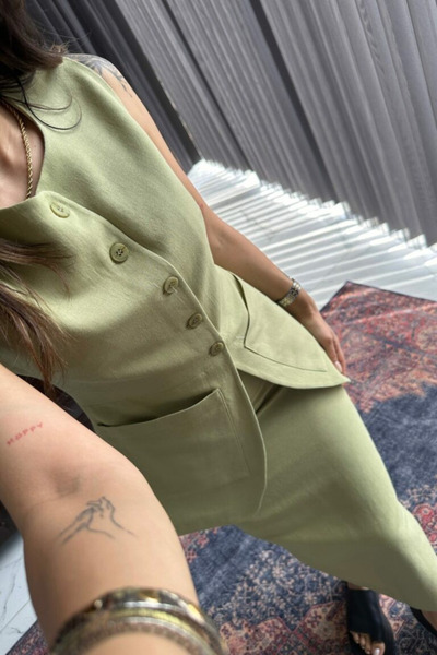 My Blog Khaki vászonkészlet - 100% ceruza, hasított szoknya és mellény