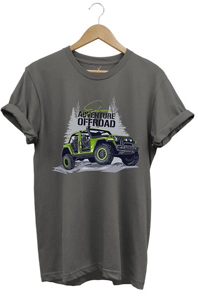 WİDİ Offroad 4X4 Mountain Car Forest Theme Print Regular Fit 100% Cotton Gray T-Shirt