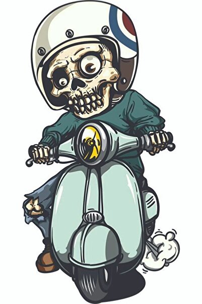 MegaSticker Scooter Kullanan Sevimli Iskelet Sticker Motor, Kask, Laptop, Ara...
