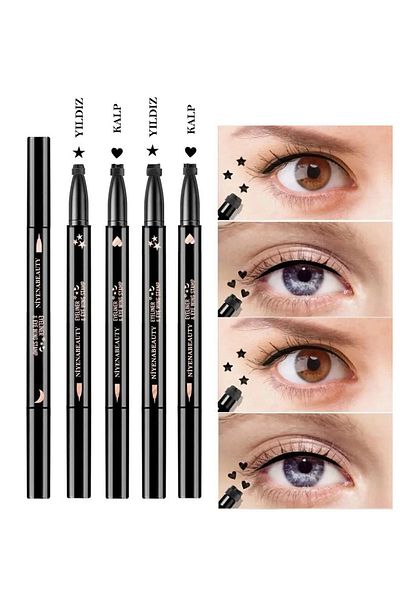 NİYENABEAUTY 4 Pieces Double Sided Heart and Star Patterned Pen Eyeliner Economic Set