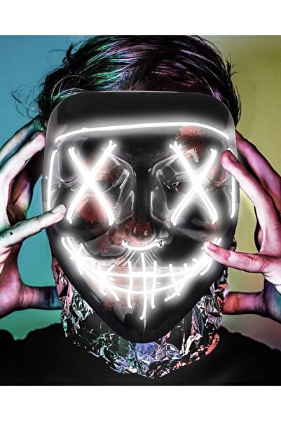 TEKNOLOJİ WORLD Hallowen Led Işıklı Neon Maske | Cadılar Bayramı Parti Eğlence Maskesi Beyaz