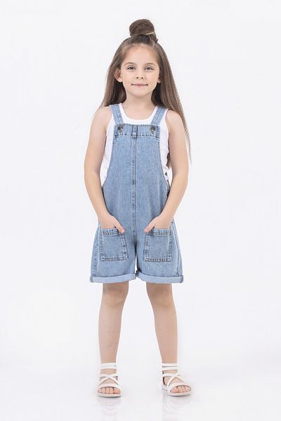 DMB BOYS & GIRLS Salopete pentru fete cu pantaloni scurți din denim - bumbac, cu buzunare și bretele