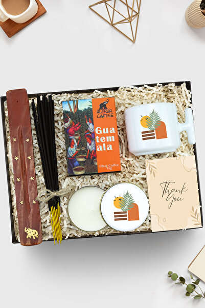 Trendmiya Tasarım T Kupa & Tasarım Beyaz Metal Kutulu Mum & Filtre Kahve & Çu...