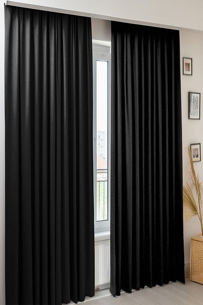 Homefesto Black Modern Background Curtain - 100% Light Proof, Pleatless Blackout, 140x260 cm