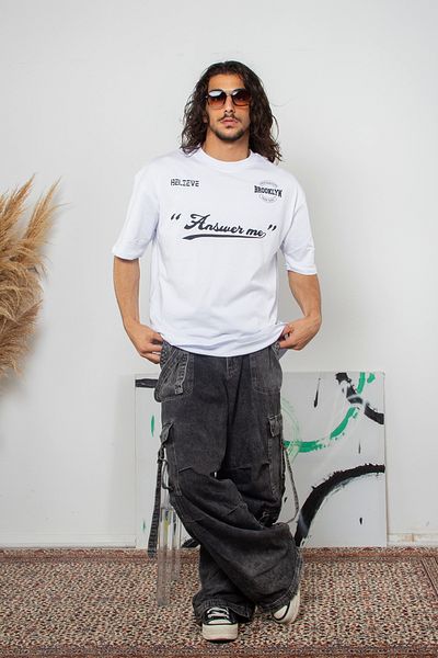 Sekizbiraltı Λευκό μπλουζάκι με στάμπα Brooklyn Oversize Unisex